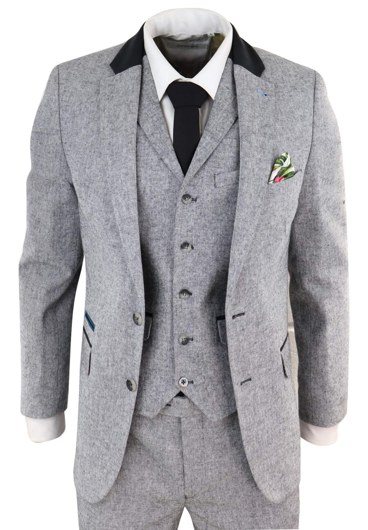 Men's 3 Piece Suit - Grey with Black Detailing