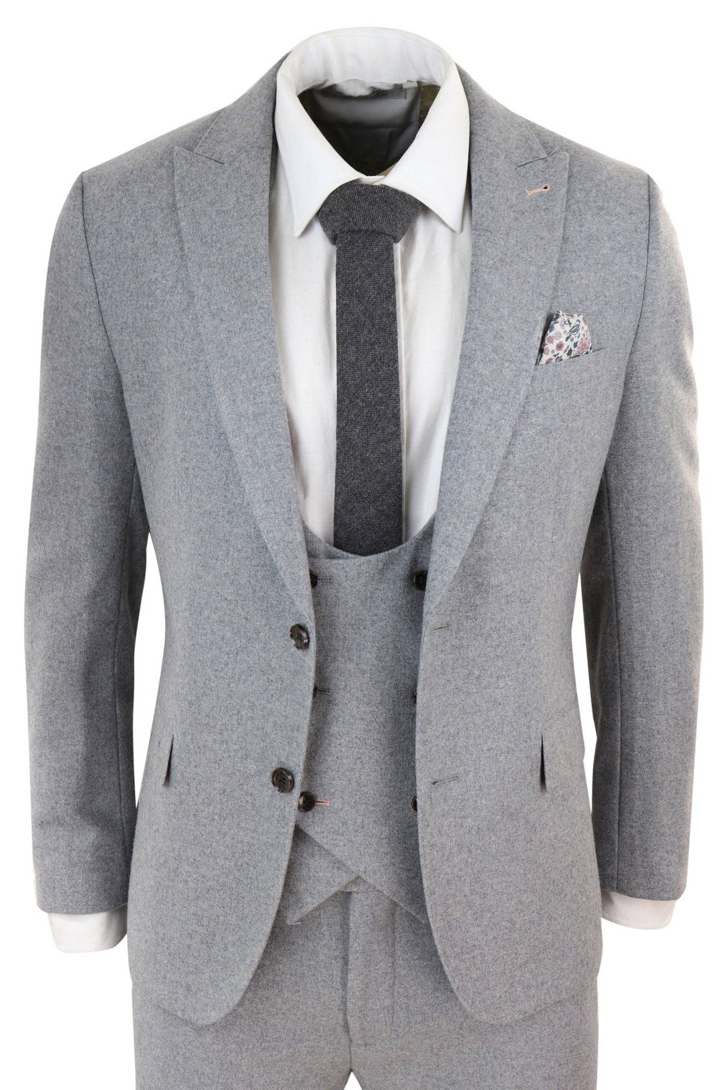 Men's Grey 3 Piece Wool Suit