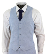 Men's Light Blue 3 Piece Linen Suit