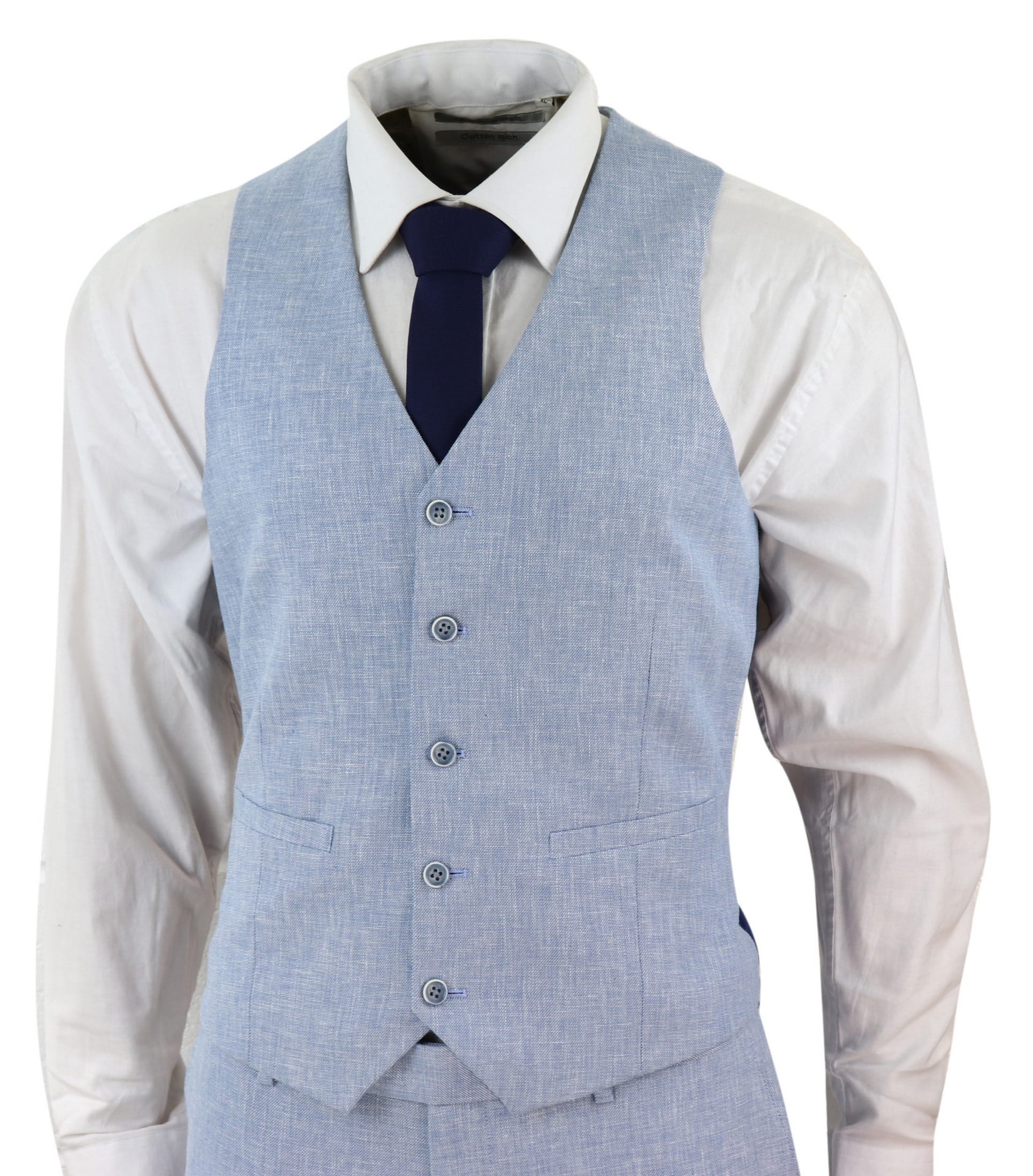 Men's Light Blue 3 Piece Linen Suit