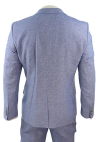 Men's Blue 3 Piece Linen Suit