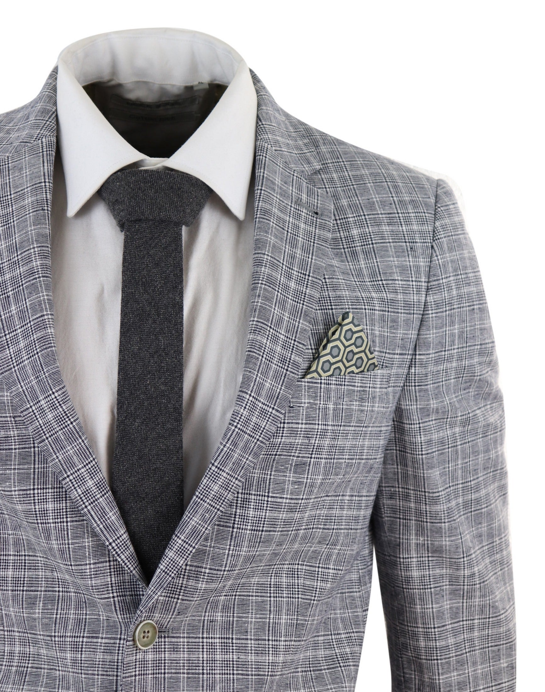 Men's Black-Grey Check 2 Piece Linen Suit