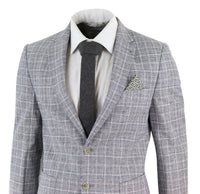 Men's Black-Grey Check 2 Piece Linen Suit