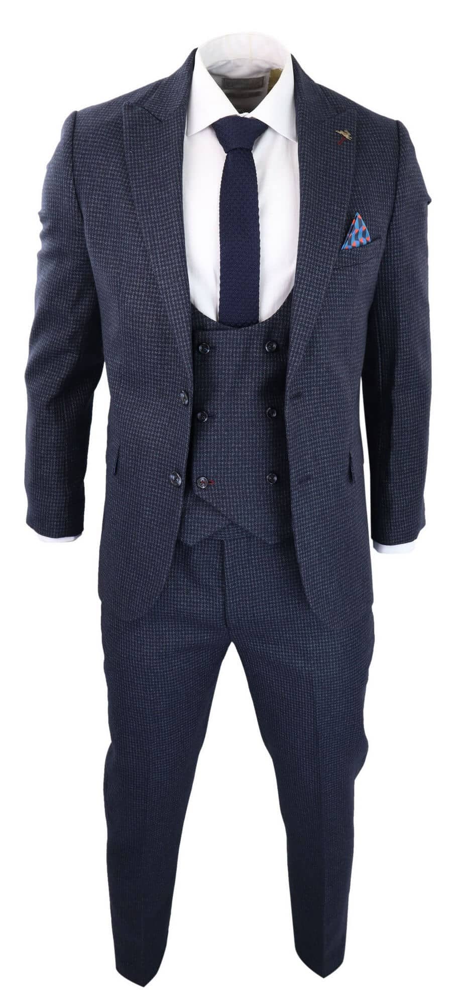 Men's Navy Check 3 Piece Suit