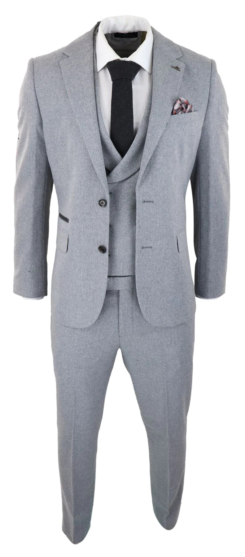Mens Wool 3 Piece Grey Suit Double Breasted Waistcoat Wedding Party Vintage 1920s