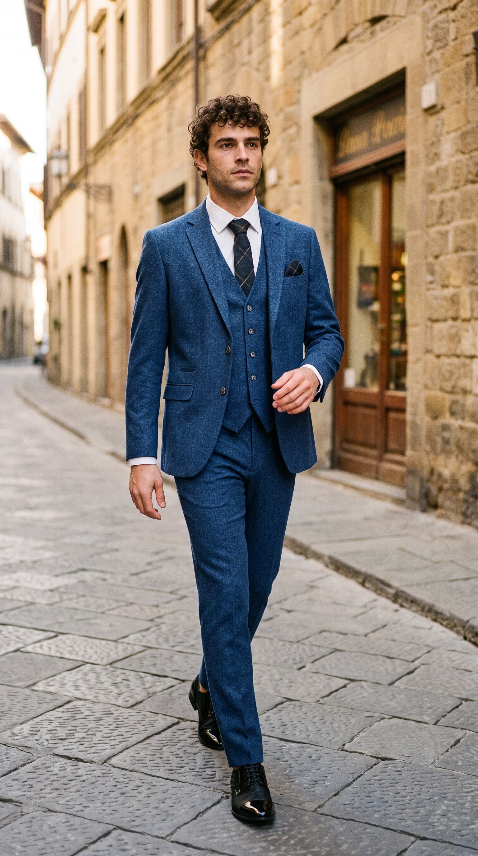Look #263 styled with Cavani Orson - Blauw twill 3-delig pak