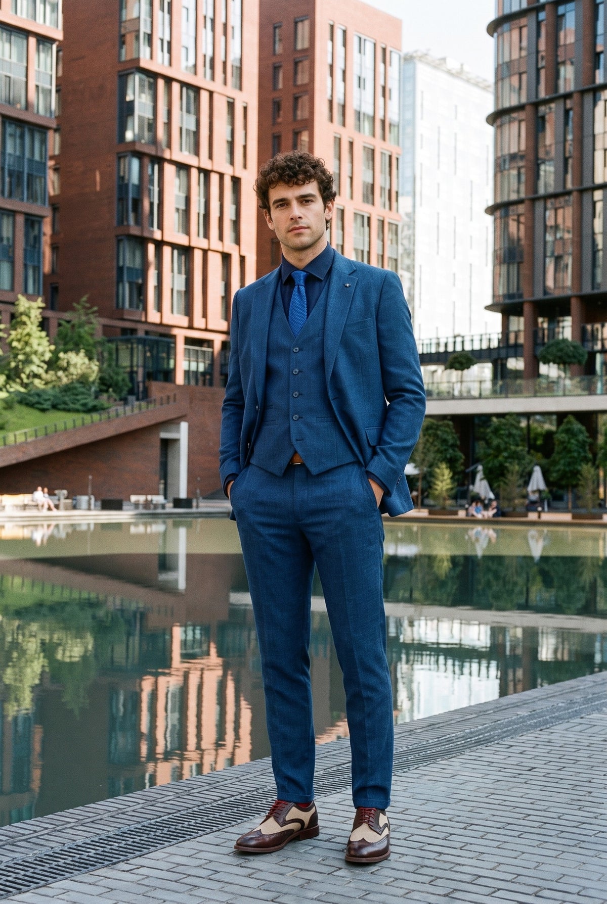 Look #998 styled with Herenblauw zomerlinnen pak