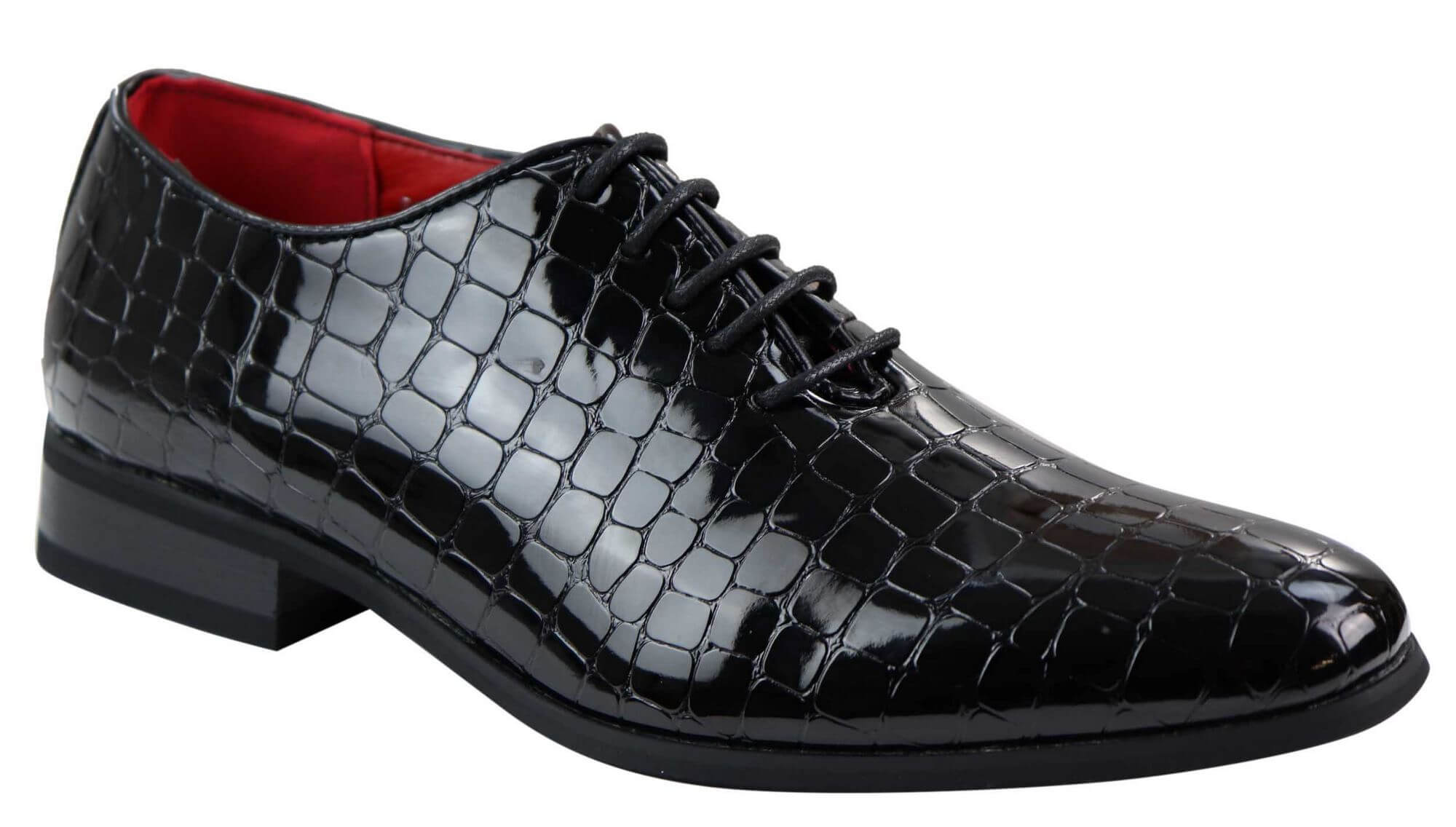 Mens Patent Black Crocodile Style PU Leather Shoes