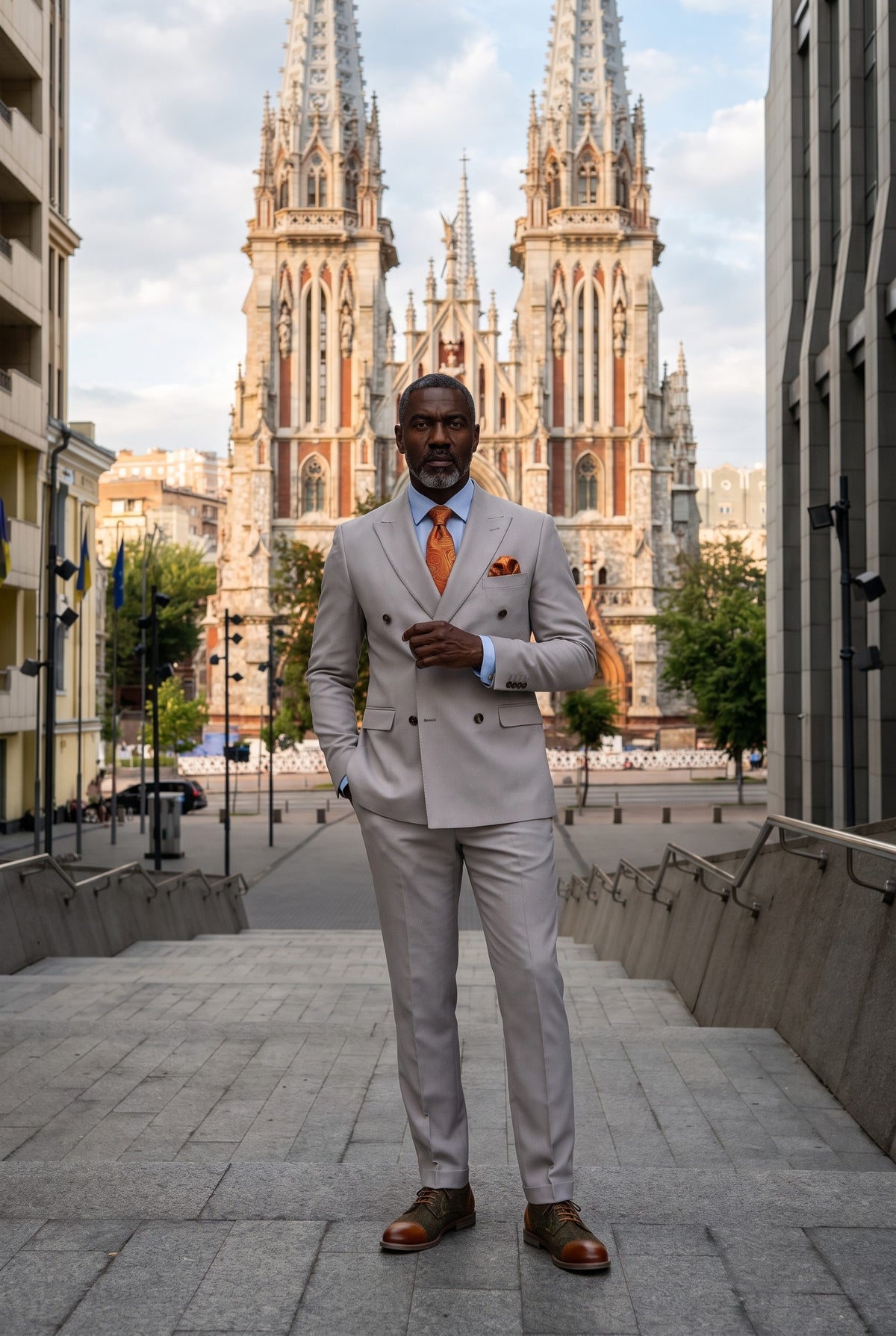 Look #655 styled with Mayfair - Herenpak met twee rij knopen, steenkleurig (2-delig)