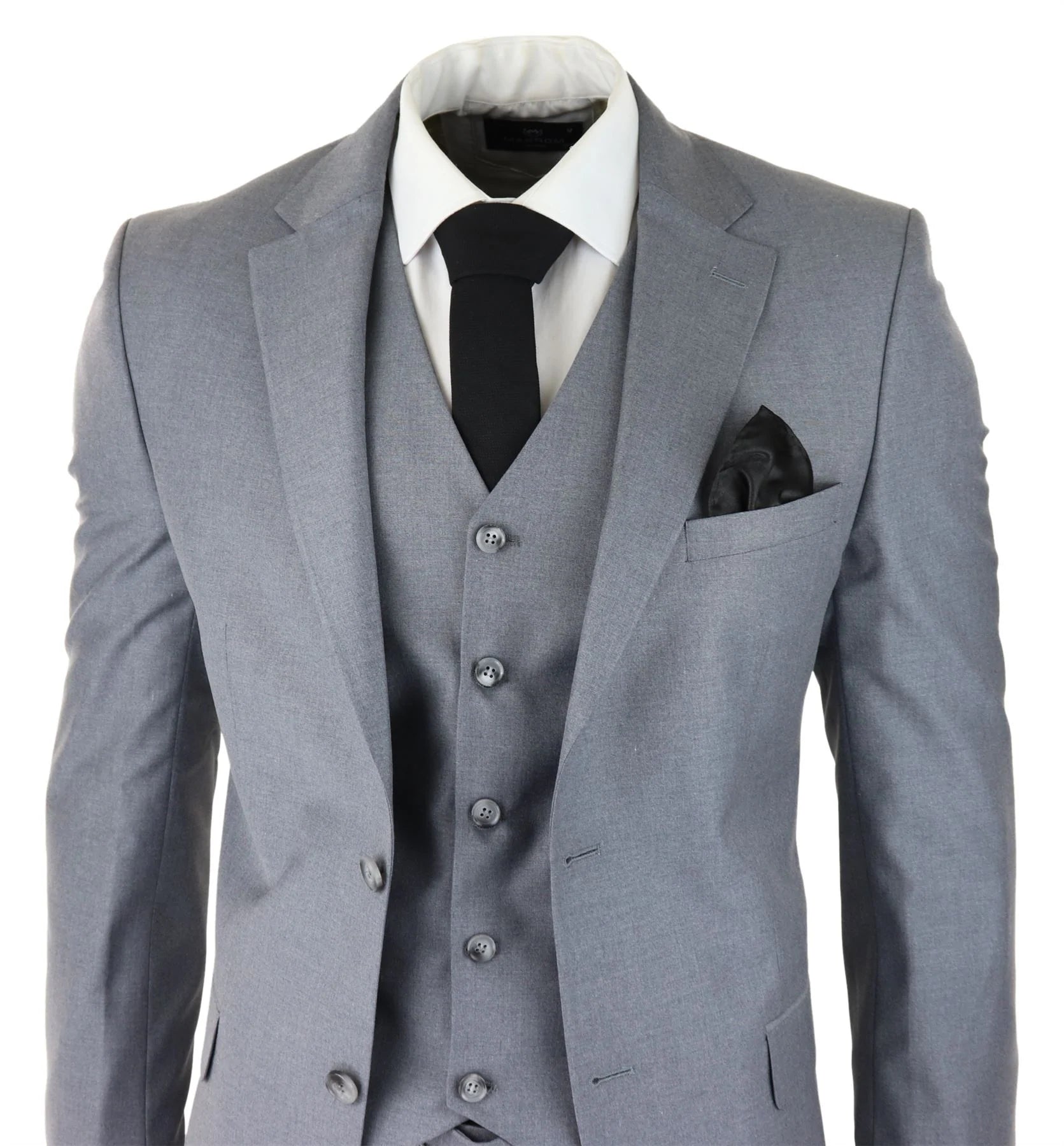 Mens Classic Grey 3 Piece Suit Slim Fit Vintage Retro Smart Formal Wedding
