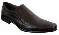 Mens Brown Black Formal Smart Slip On Shoes Textured PU Leather Italian Design