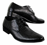 Mens Black Tan Brown Crocodile Snake PU Leather Shoes Laced Smart Formal Pointed