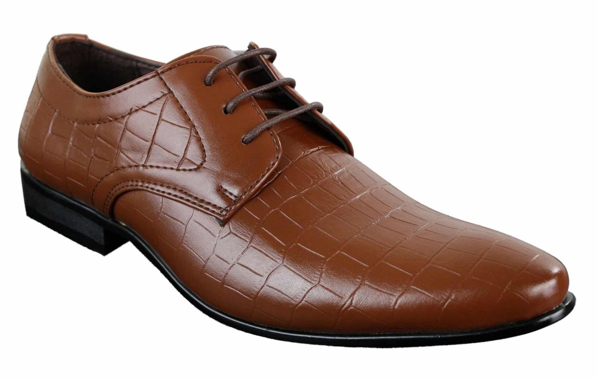 Mens Black Tan Brown Crocodile Snake PU Leather Shoes Laced Smart Formal Pointed