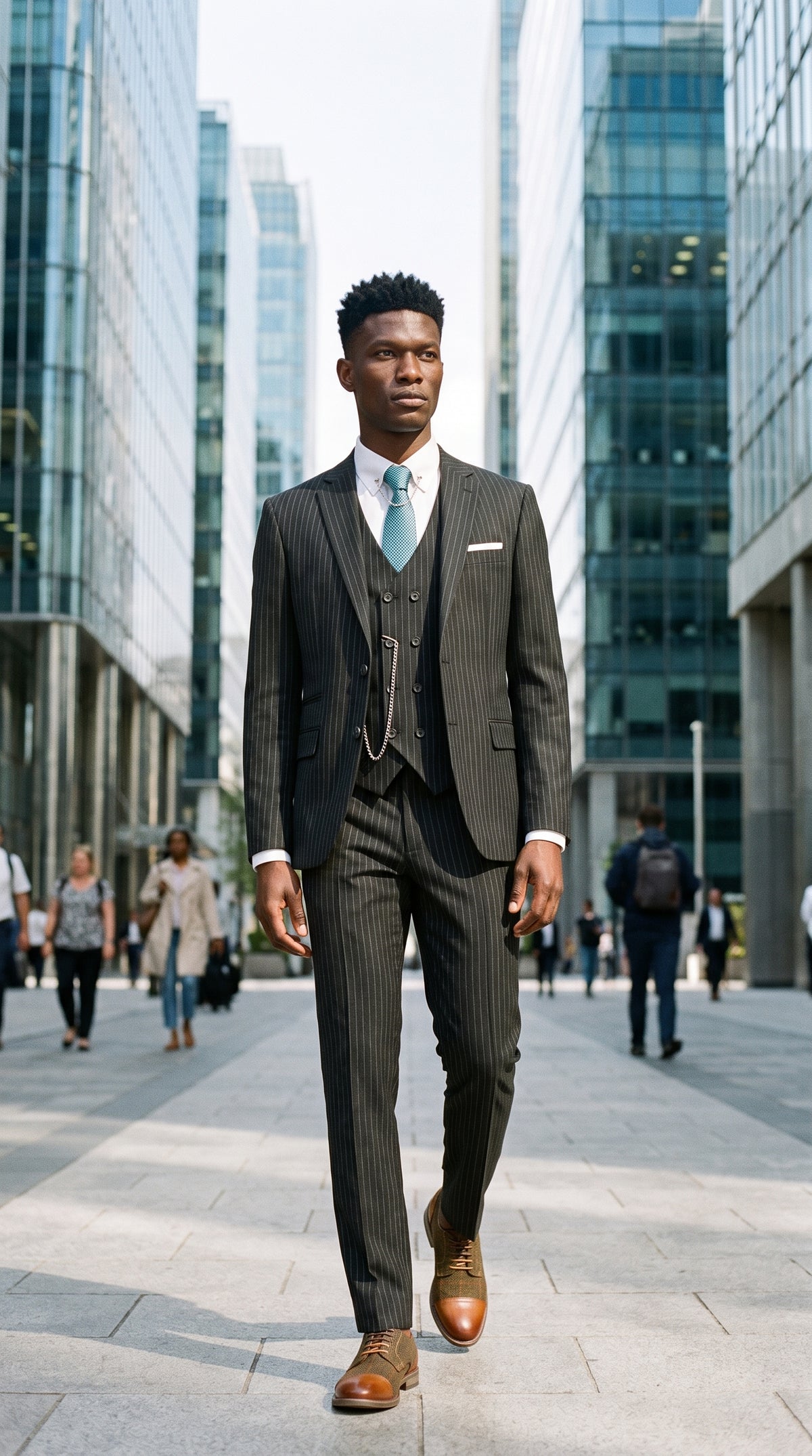 Look #276 styled with Heren zwart 3-delig krijtstreeppak