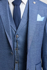 AK-09 Heren 3-delig op maat gemaakt blauw Prince of Wales-ruitpak