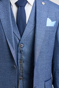 AK-09 Heren 3-delig op maat gemaakt blauw Prince of Wales-ruitpak