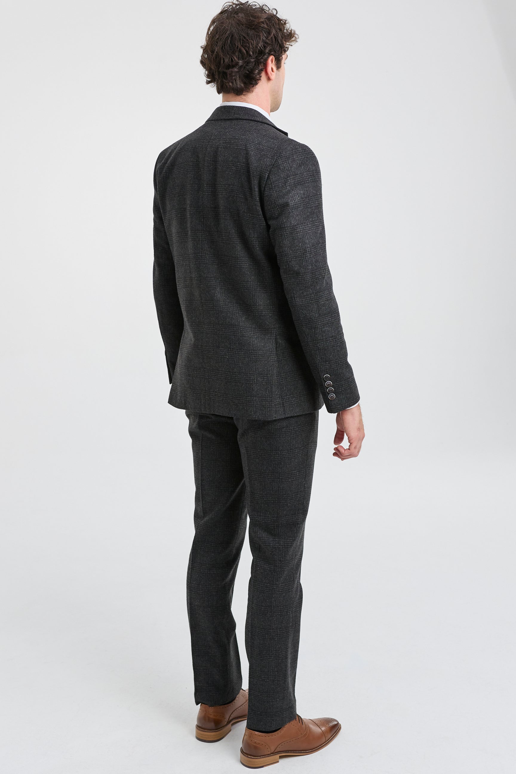 Heren zwart Glen Check 3-delig pak