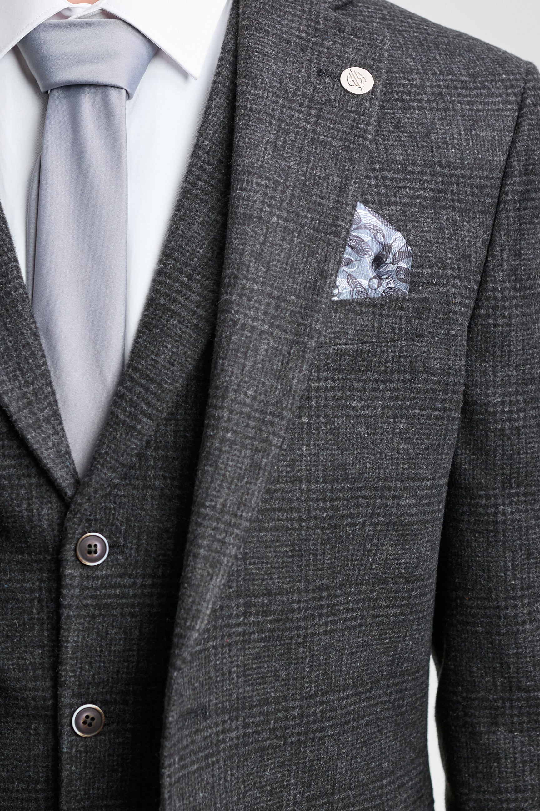 Heren zwart Glen Check 3-delig pak