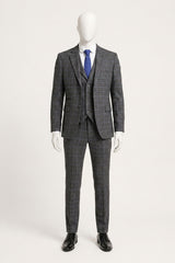 Heren grijs tartan ruit 3-delig pak