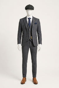 Heren grijs tartan ruit 3-delig pak