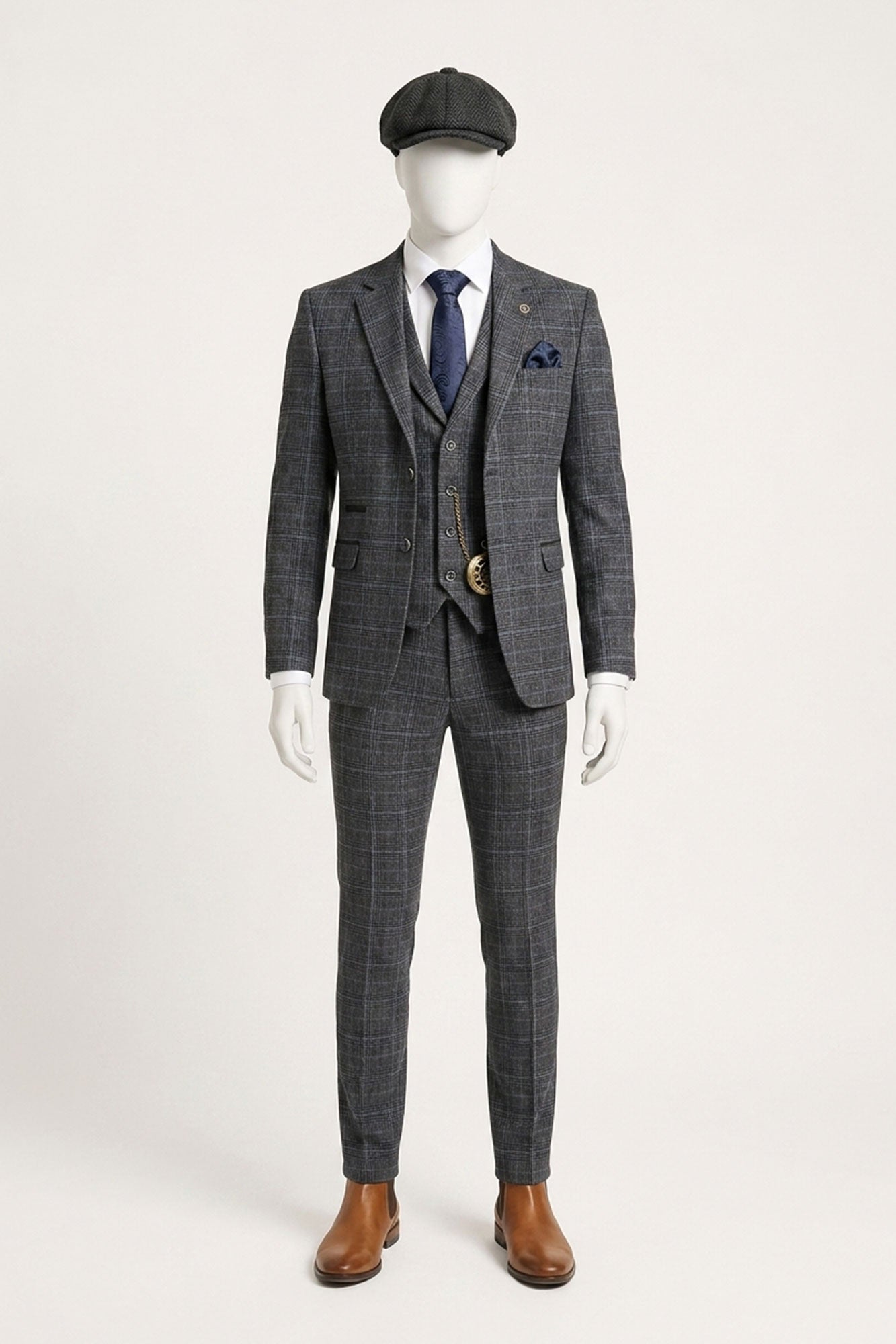 Heren grijs tartan ruit 3-delig pak