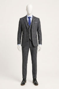 Heren grijs tartan ruit 3-delig pak