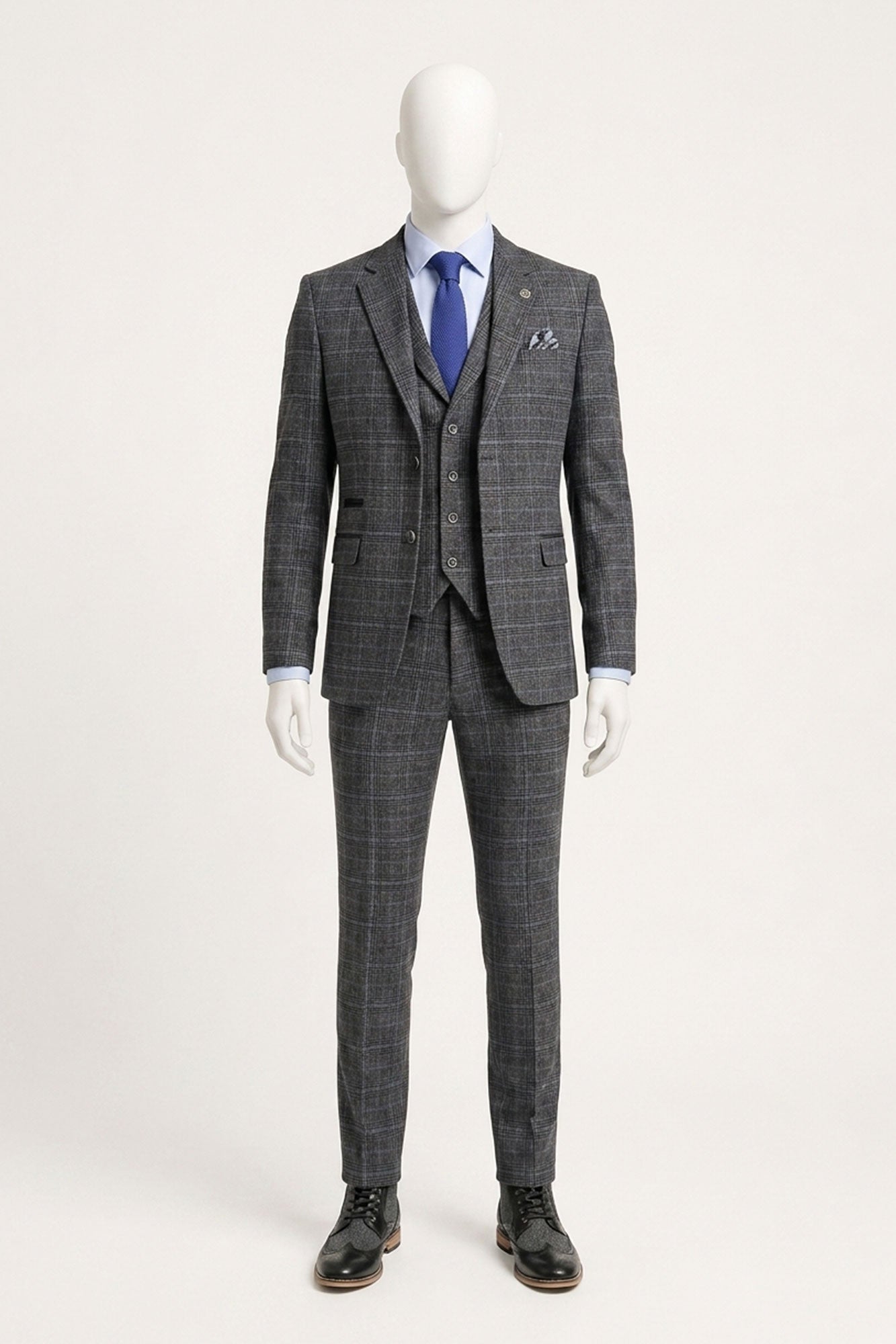 Heren grijs tartan ruit 3-delig pak