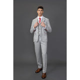 Andrew Men's 3-Piece Grey Checked Slim Fit Suit with Red Accents