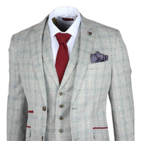 Andrew Men's 3-Piece Grey Checked Slim Fit Suit with Red Accents
