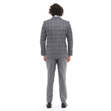 Mens 3 Piece Suit Grey Blue Check Contrasting Waistcoat Trouser Wedding Prom