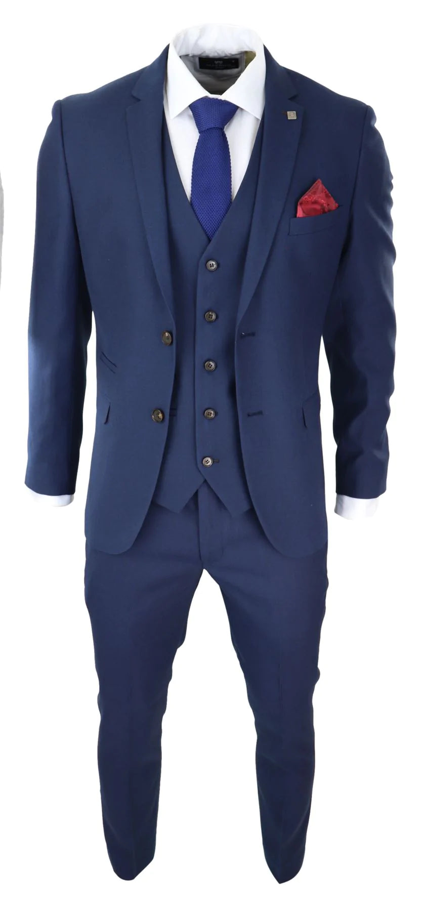 Mens Navy 3 Piece Suit Tailored Fit Smart Formal Classic Wedding Retro Vintage