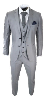 Mens Light Grey 3 Piece Suit Classic Stitch Wedding Summer Prom Classic Grooms