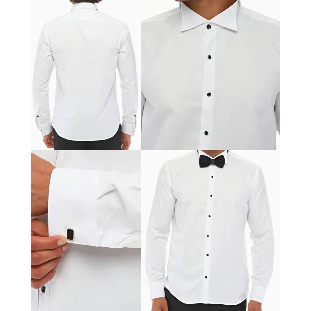 Men's Wing Collar Shirt Tuxedo White Double Cuff Dinner Classic