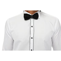 Men's Wing Collar Shirt Tuxedo White Black Piping Double Cuff Dinner Classic