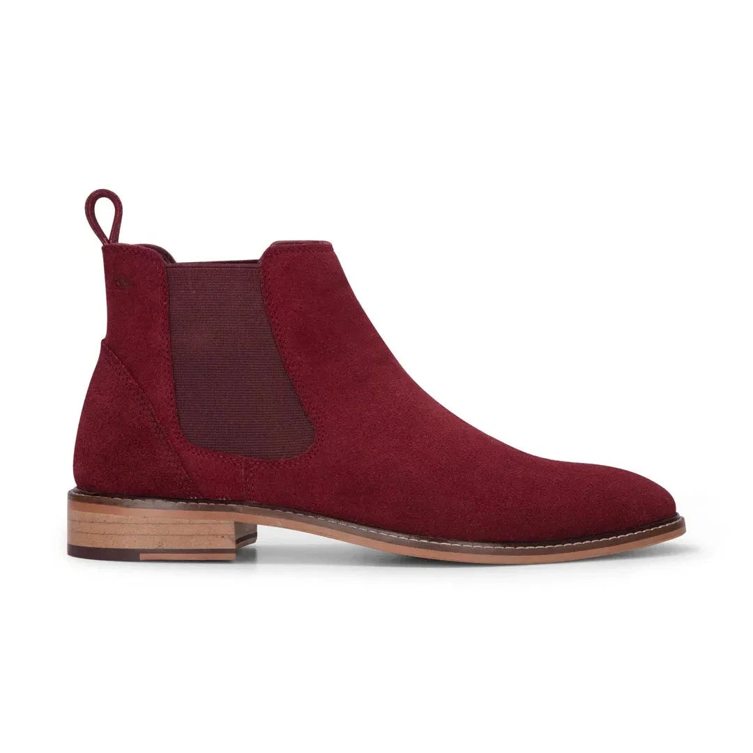 Men's Burgundy Suede Leather Slip On Chelsea Ankle Boots