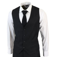 IM1 Men's Classic Black Plain Tailored Fit 3-Piece Suit