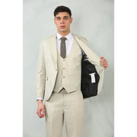 IM200 - Men's Cream Tailored Fit Wedding 3 Piece Suit