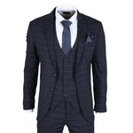 IM3 Men's Navy Checked Tailored Fit 3-Piece Suit
