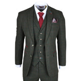 Joshua Men's 3-Piece Green Tweed Slim Fit Suit