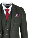Joshua Men's 3-Piece Green Tweed Slim Fit Suit