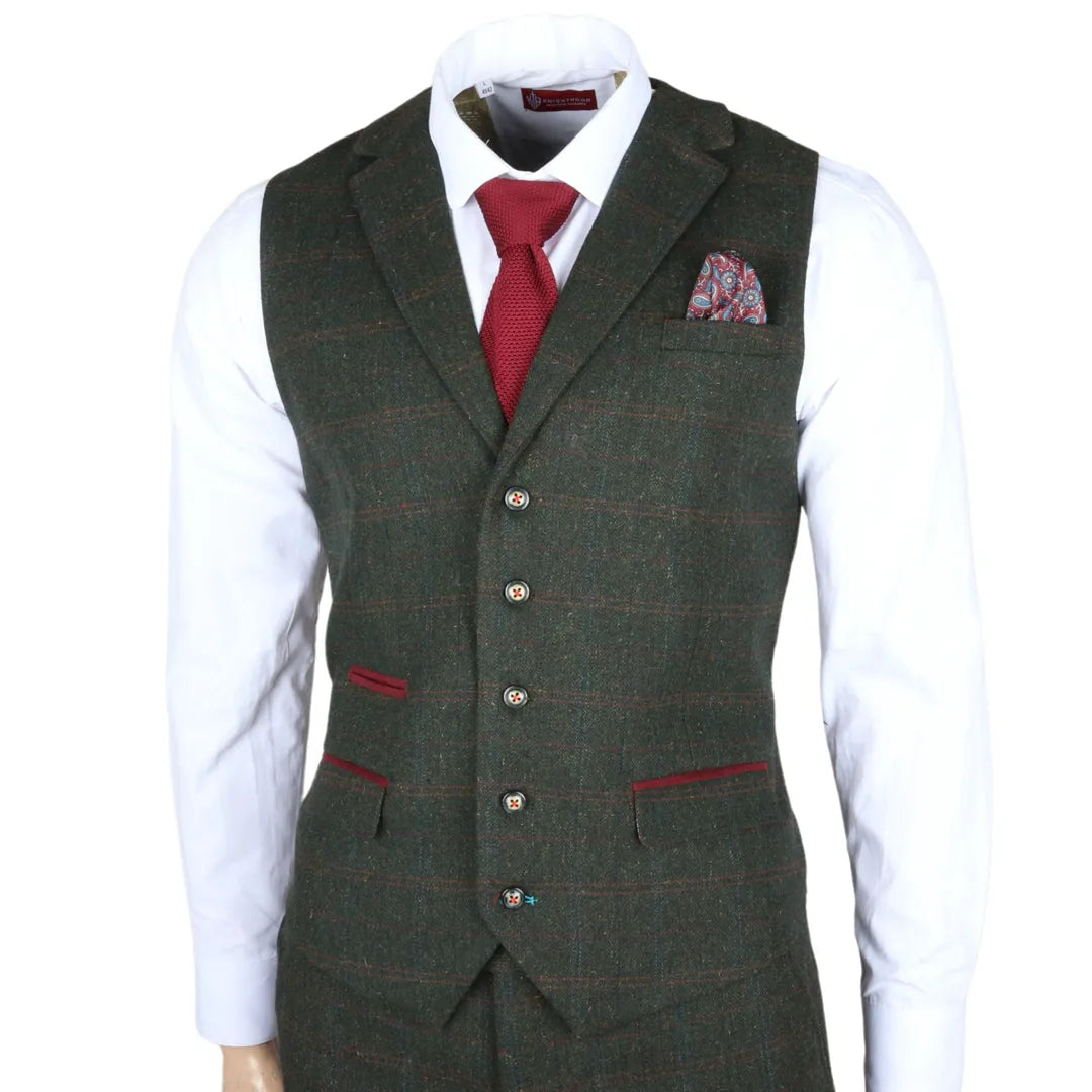 Joshua Men's 3-Piece Green Tweed Slim Fit Suit