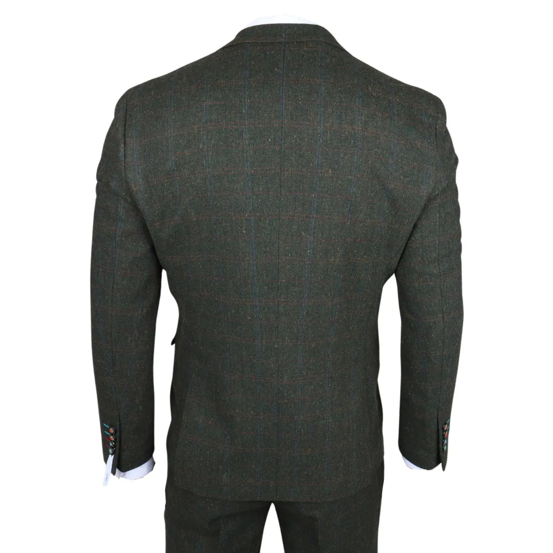 Joshua Men's 3-Piece Green Tweed Slim Fit Suit
