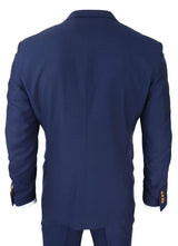 Mens Navy 3 piece Suit Brown Trim Classic Birdseye Vintage Wedding Grooms