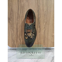 Ross - Men's Floral Print Leather Green Brogue Shoes