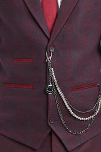 Heren 3-delig pak wollen tweed pruim wijn ruit jaren 20 Gatsby