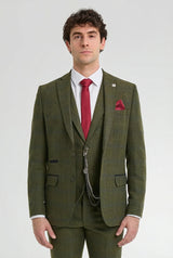 Heren 3-delig pak wollen tweed groen blauw bruin ruit jaren 20 Gatsby