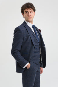 Heren 3-delig pak wollen tweed marineblauw bruin geruit jaren 20 Gatsby