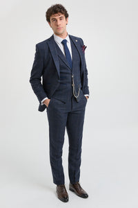 Heren 3-delig pak wollen tweed marineblauw bruin geruit jaren 20 Gatsby