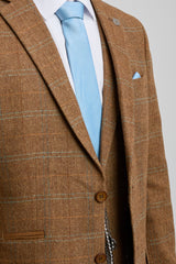 Heren 3-delig pak wollen tweed visgraat bruin blauw ruit jaren 20 Gatsby