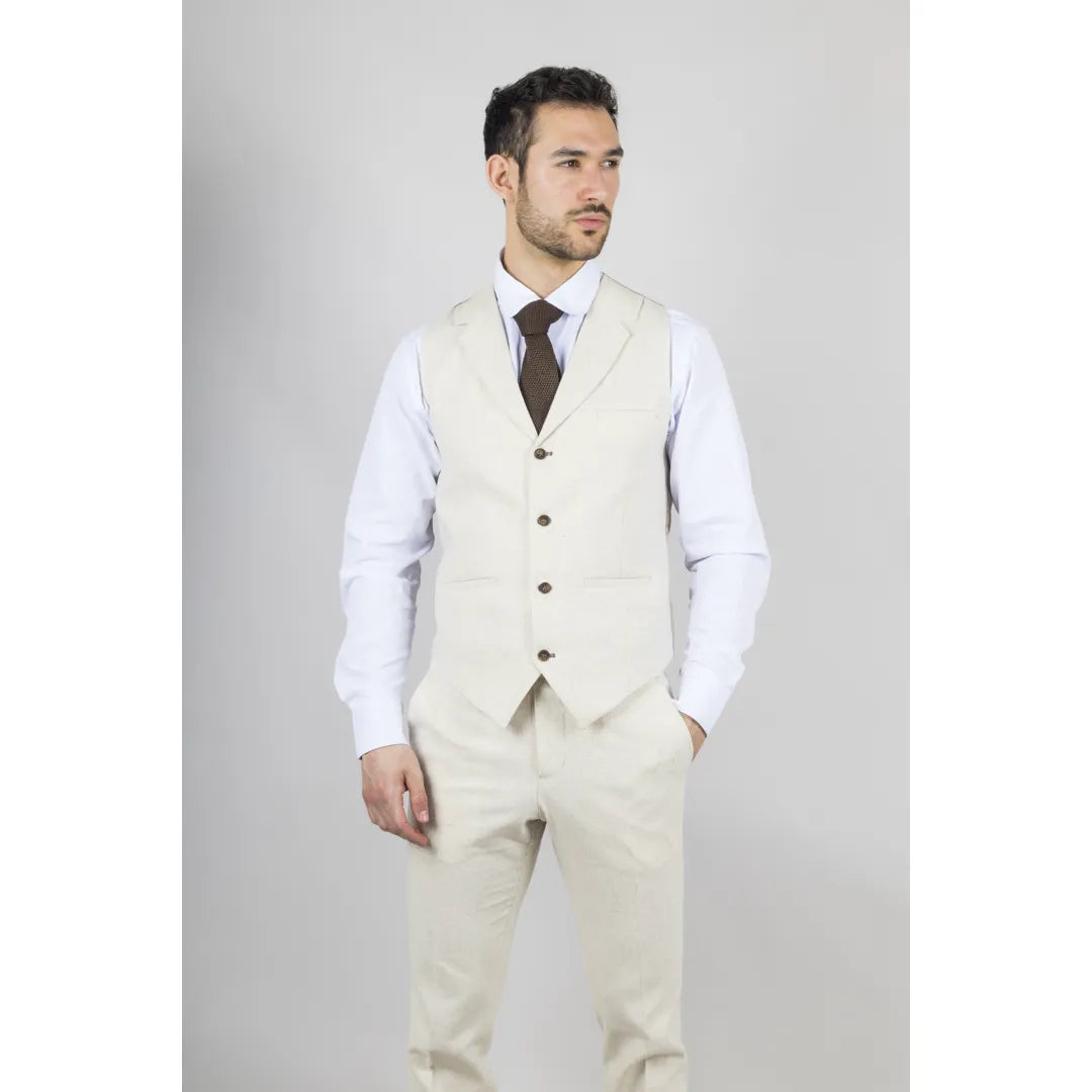 TP-21 Men's Beige 3-Piece Linen Summer Wedding Suit